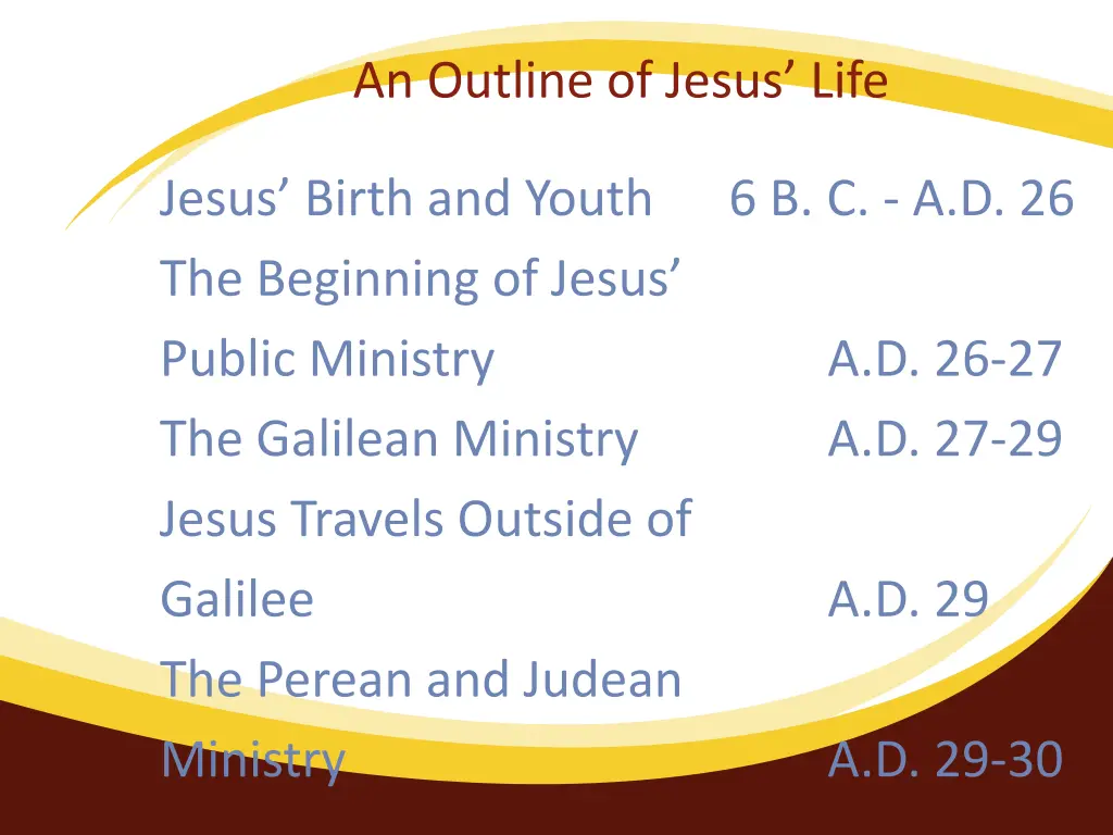 an outline of jesus life