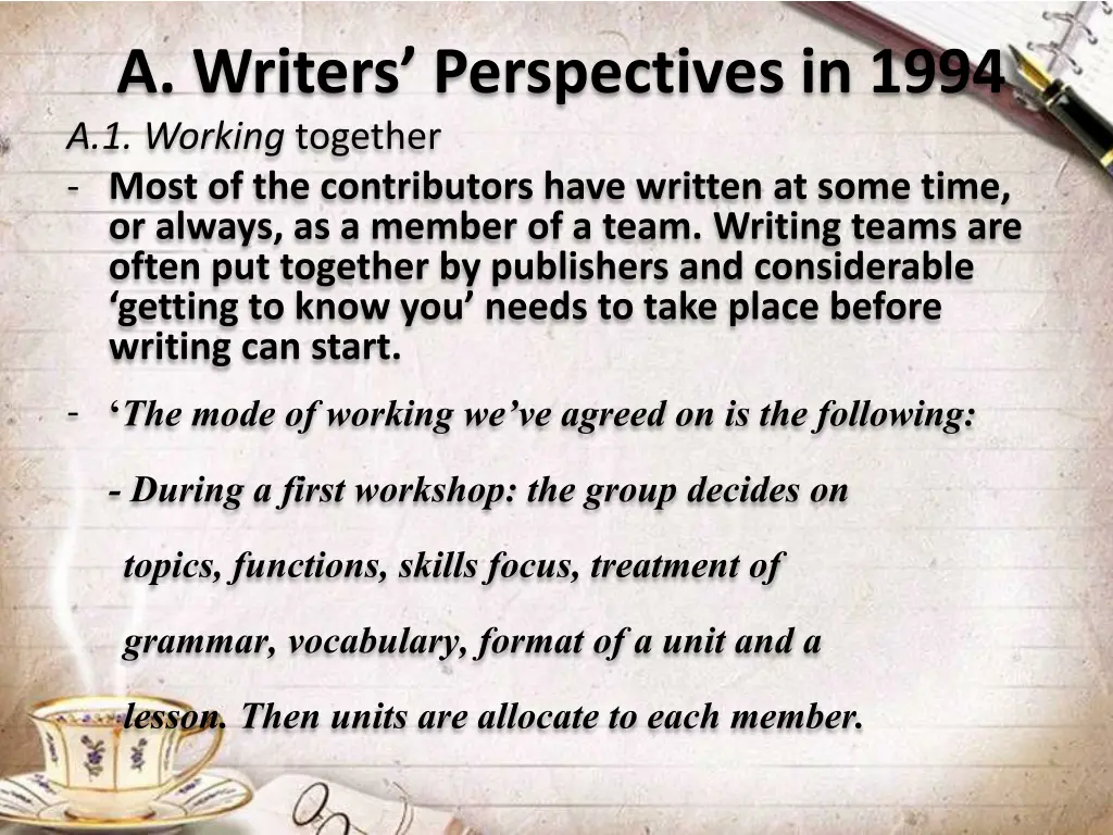 a writers perspectives in 1994 a 1 working