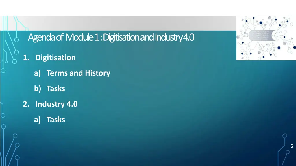 agenda of module 1 digitisation and industry 4 0