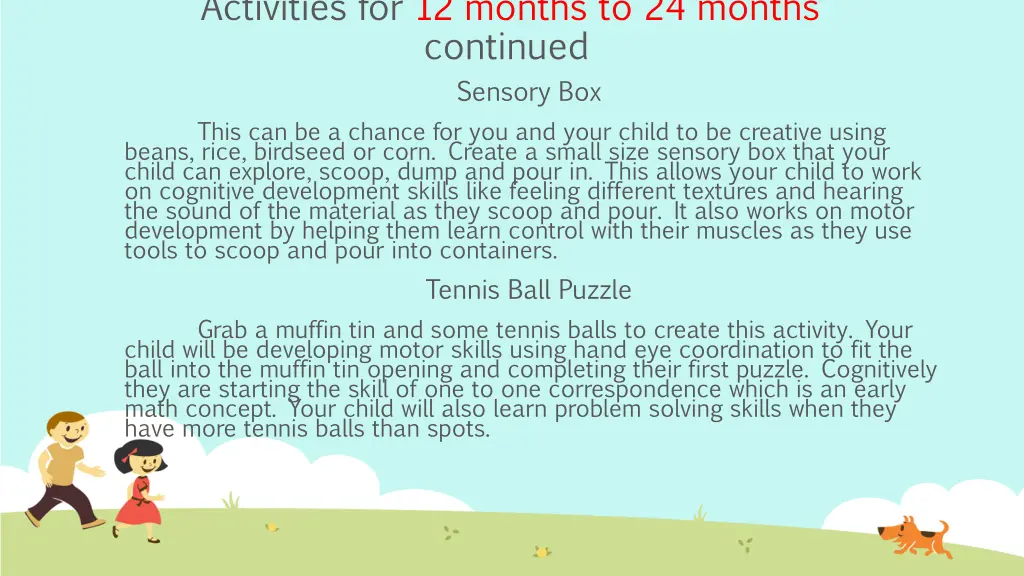 activities for 12 months to 24 months continued