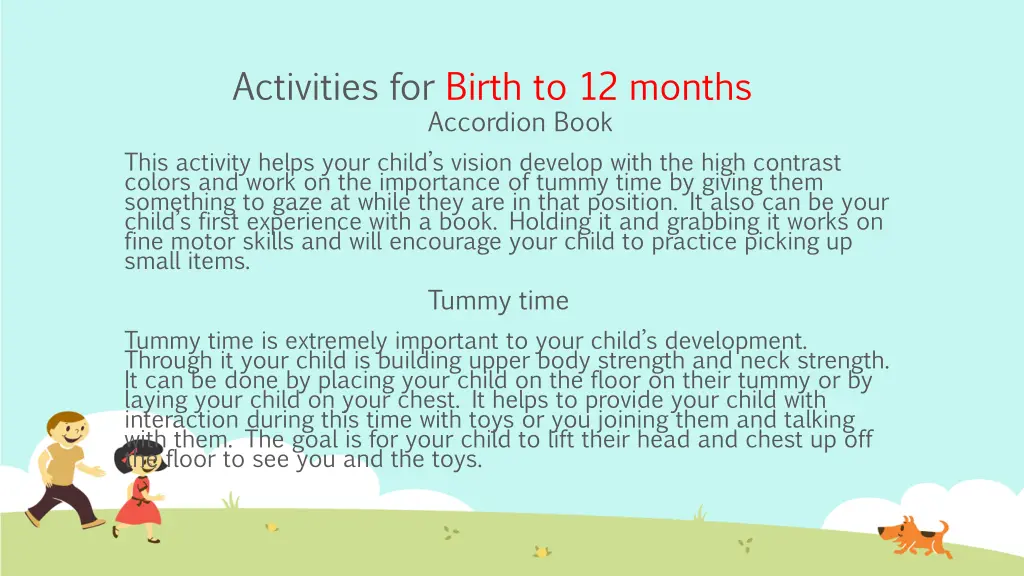 activities for birth to 12 months accordion book