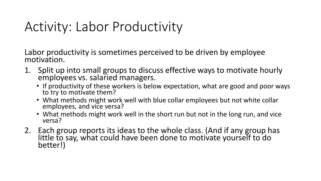 activity labor productivity