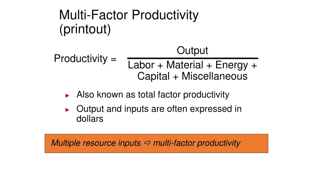 multi factor productivity printout