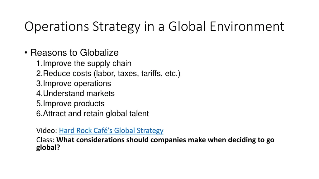 operations strategy in a global environment