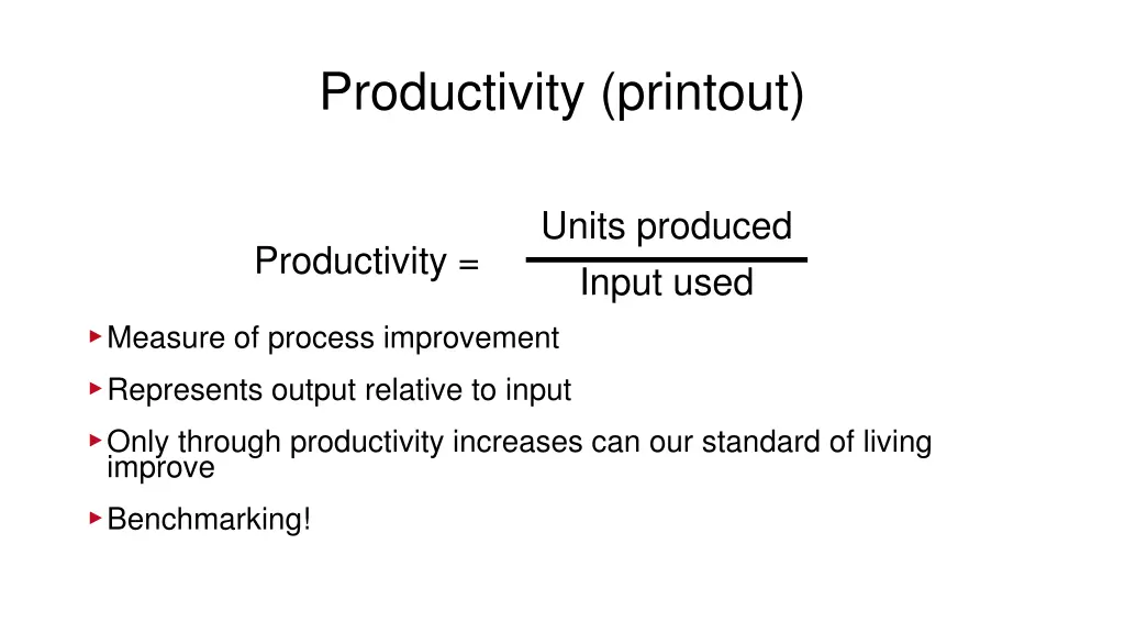 productivity printout