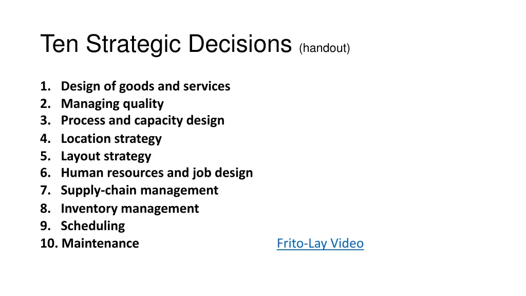 ten strategic decisions handout