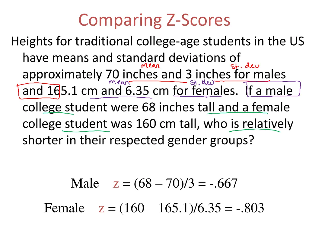 comparing z scores heights for traditional