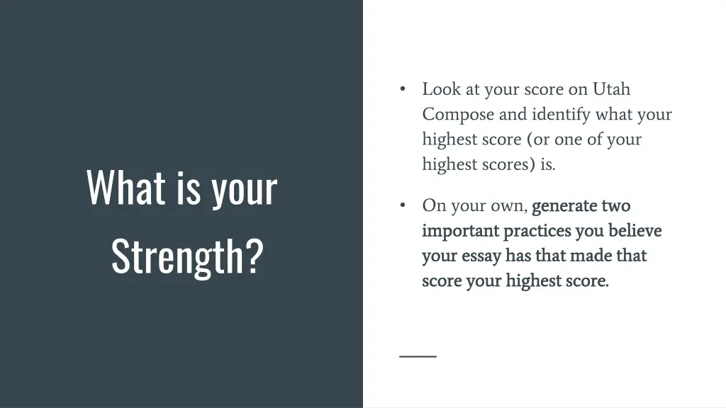 look at your score on utah compose and identify