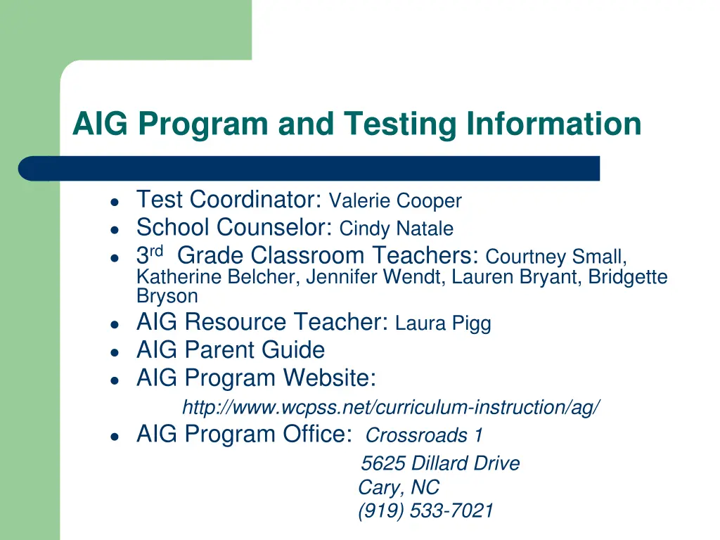 aig program and testing information