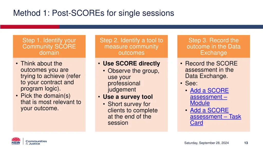 method 1 post scores for single sessions