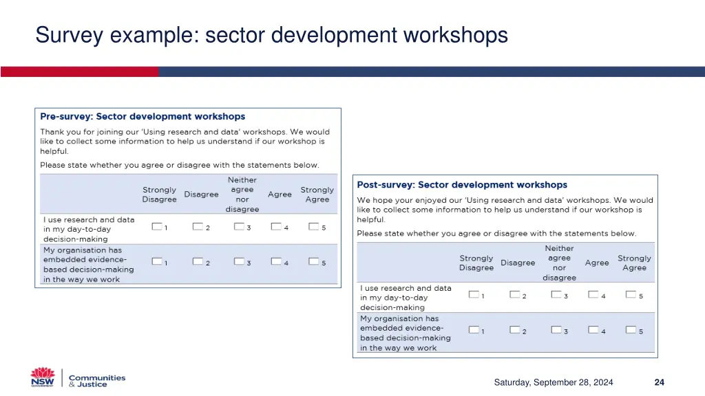 survey example sector development workshops