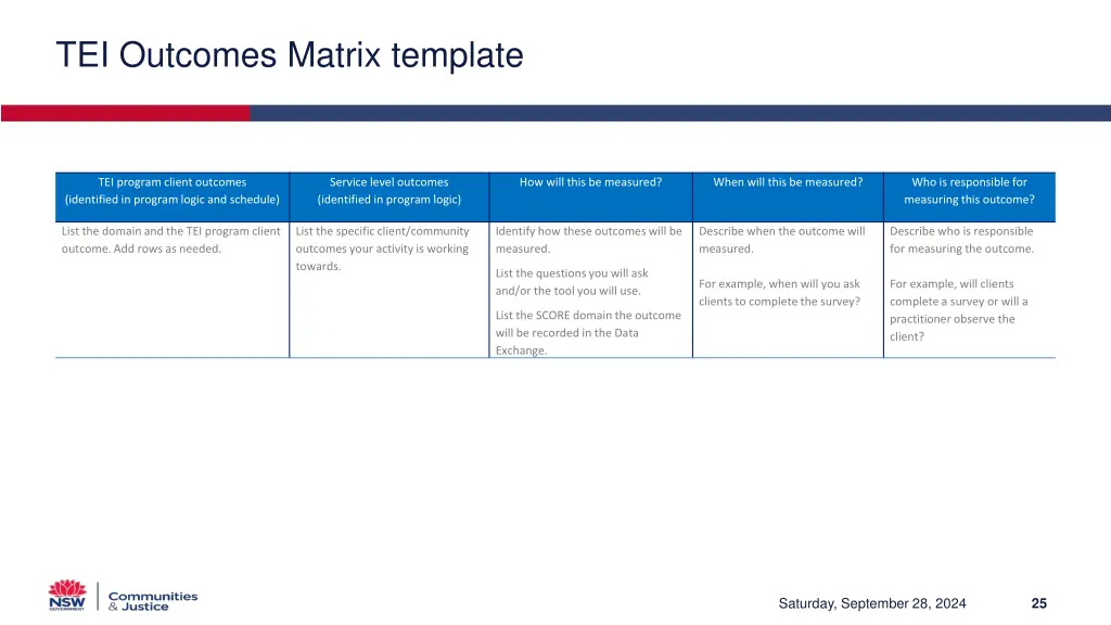 tei outcomes matrix template