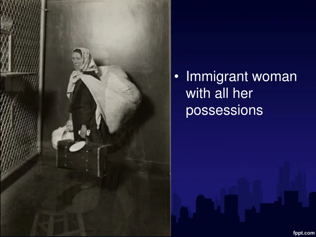 immigrant woman with all her possessions