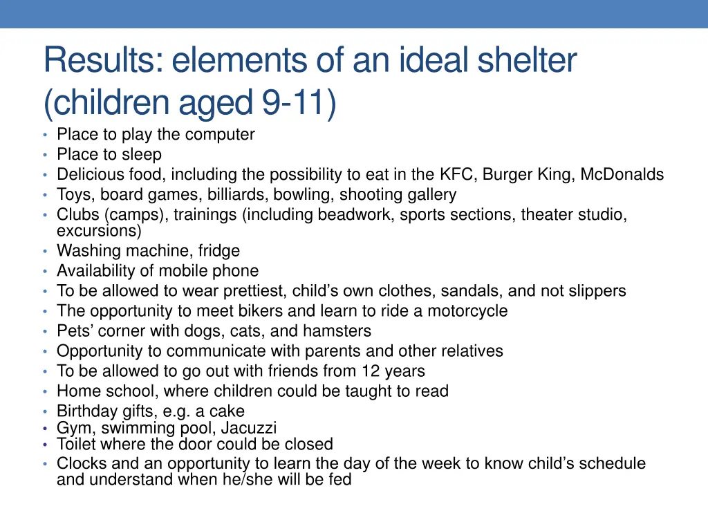 results elements of an ideal shelter children