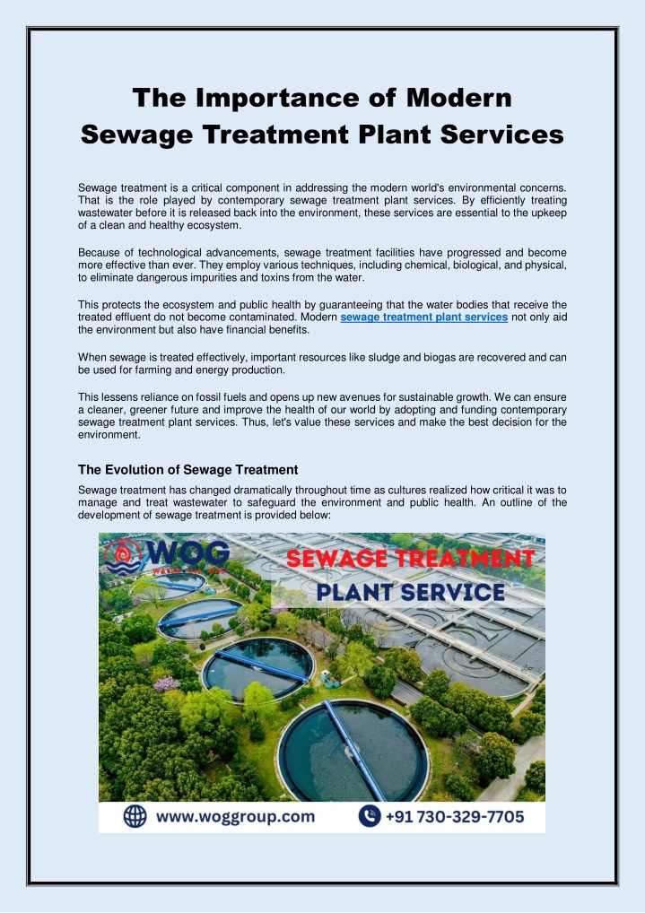 the importance of modern sewage treatment plant