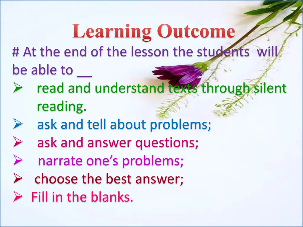 learning outcome at the end of the lesson