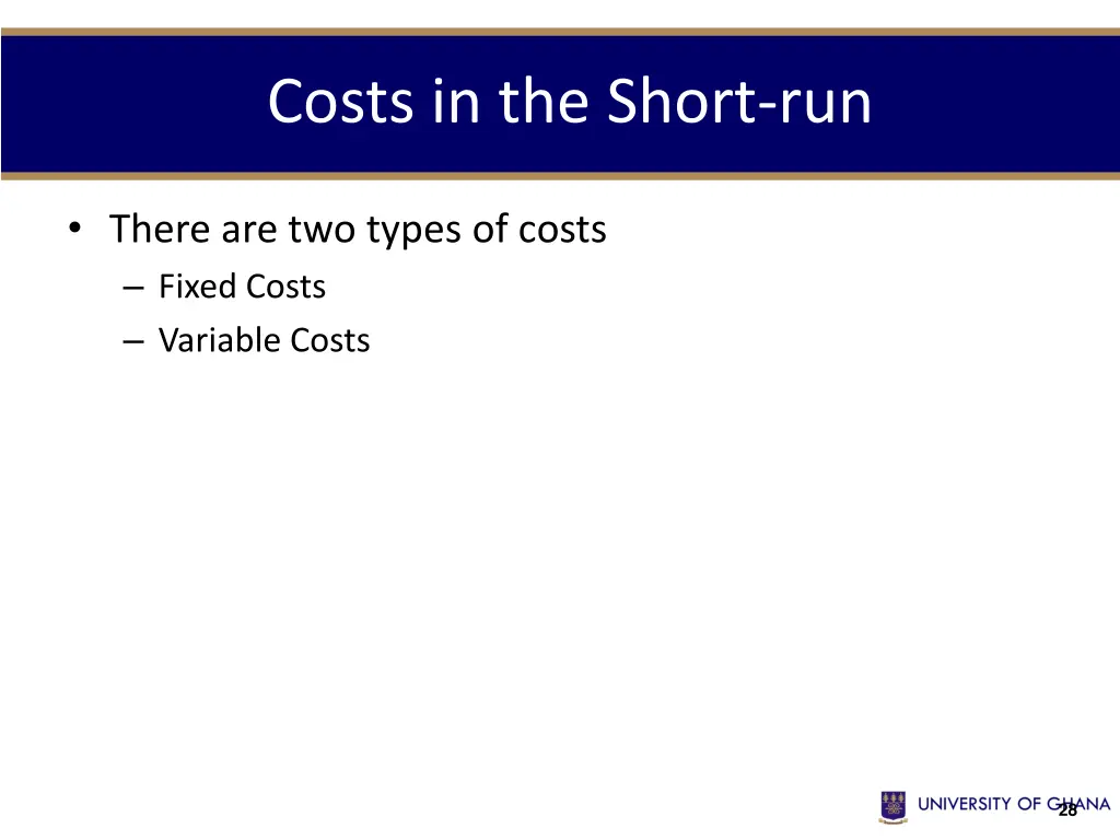 costs in the short run