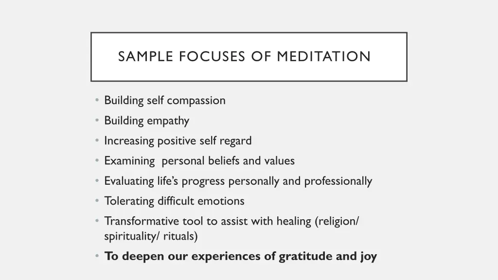 sample focuses of meditation