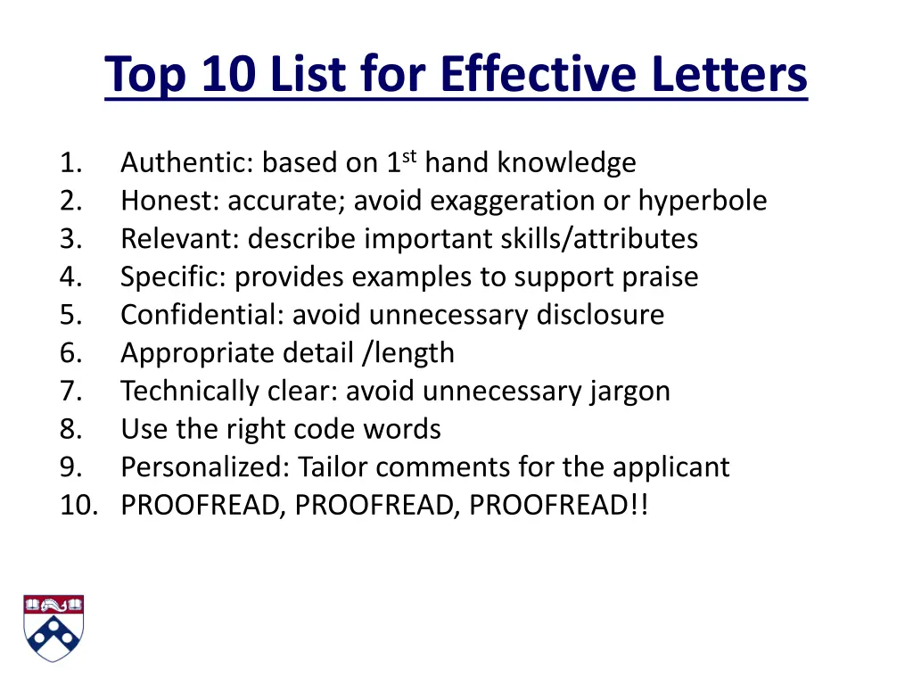 top 10 list for effective letters