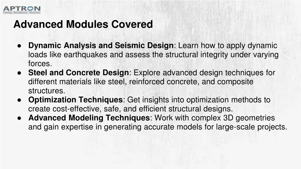 advanced modules covered