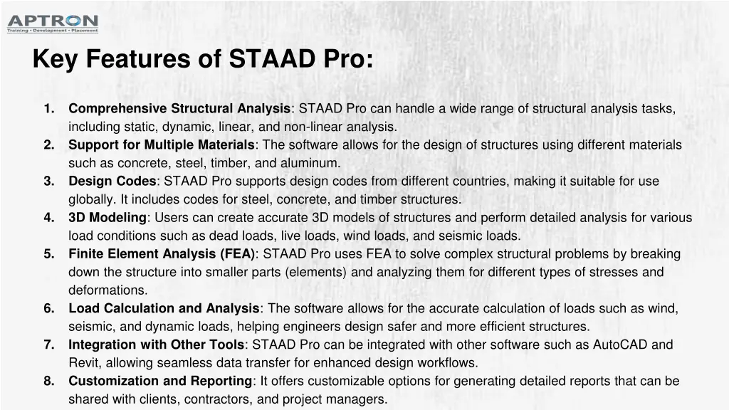 key features of staad pro