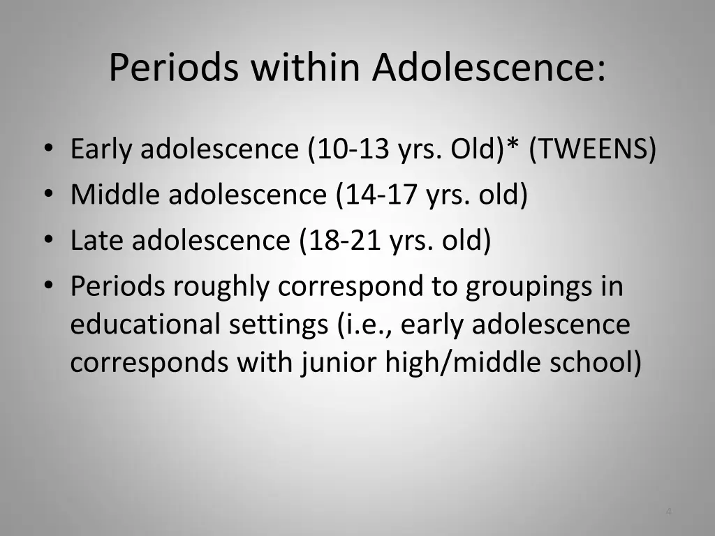 periods within adolescence