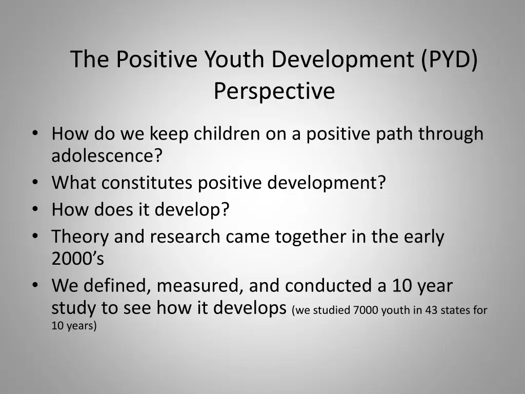 the positive youth development pyd perspective