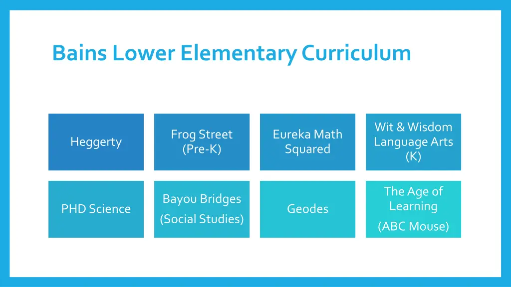 bains lower elementary curriculum