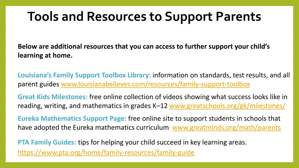 tools and resources to support parents