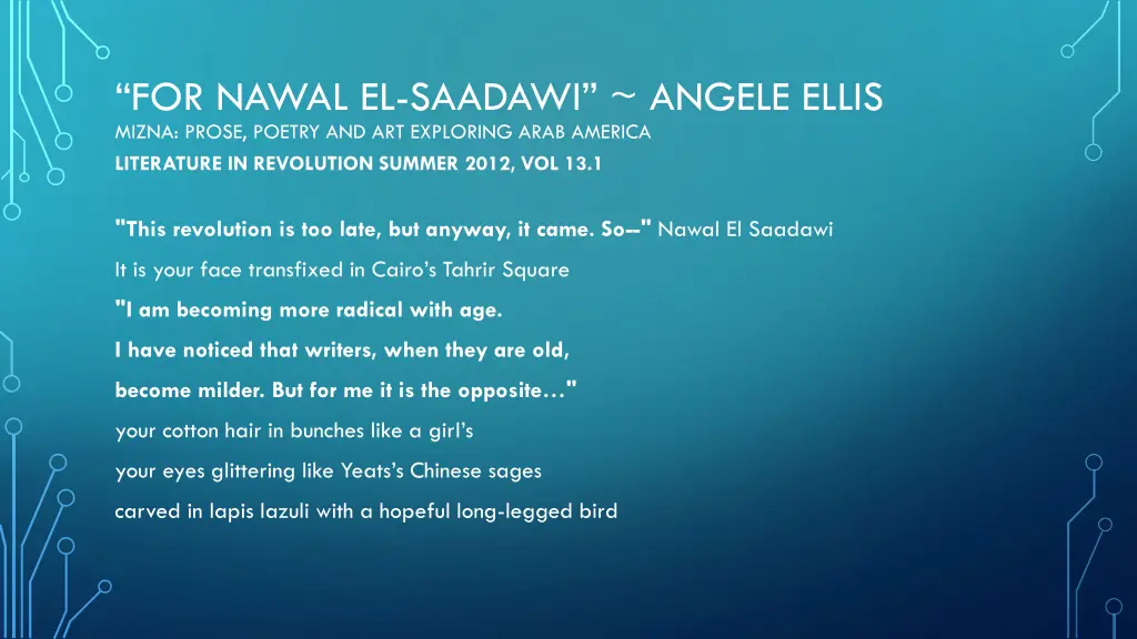 for nawal el saadawi angele ellis mizna prose