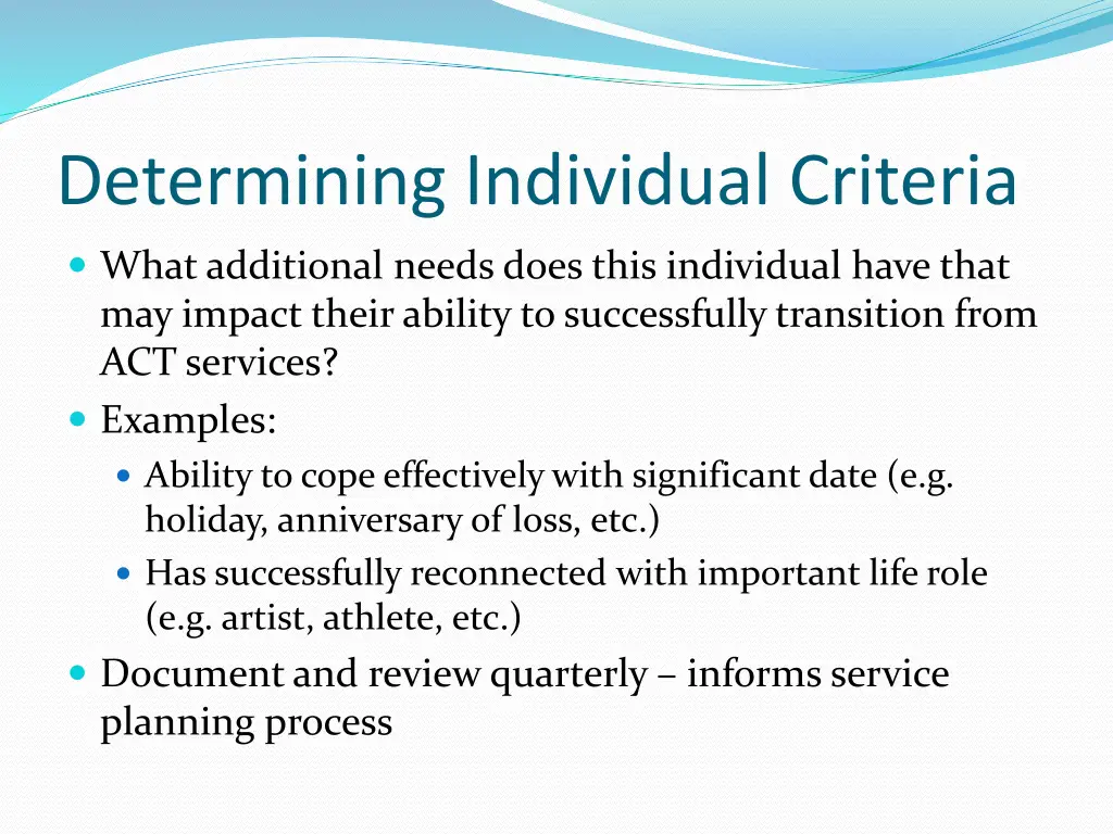 determining individual criteria