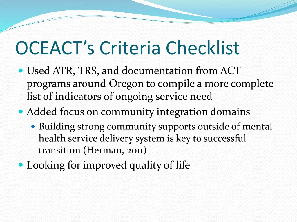 oceact s criteria checklist