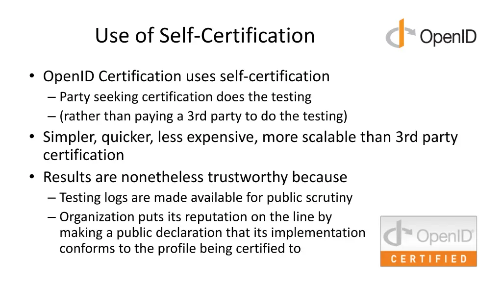 use of self certification