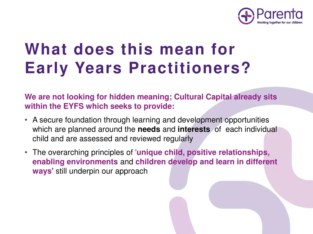 what does this mean for early years practitioners