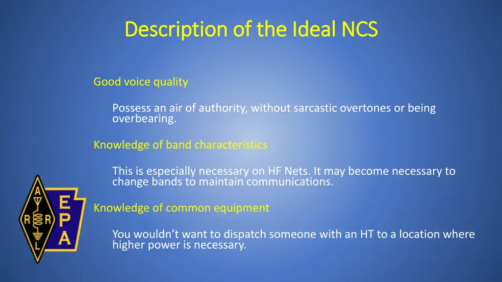 description of the ideal ncs description