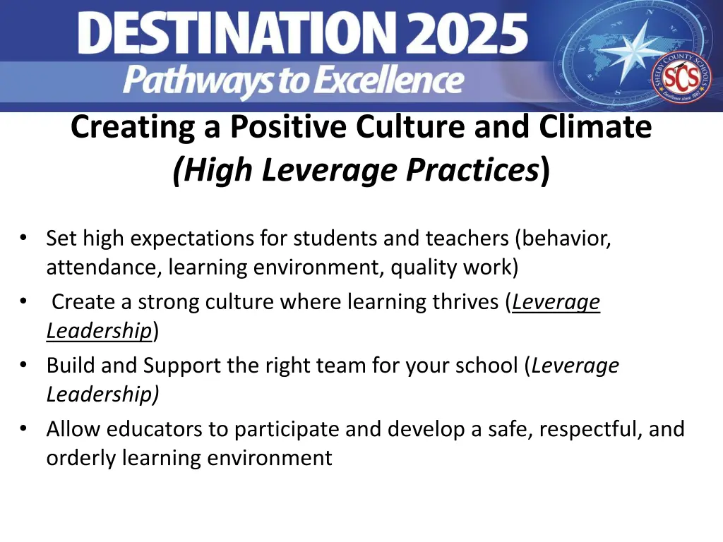 creating a positive culture and climate high