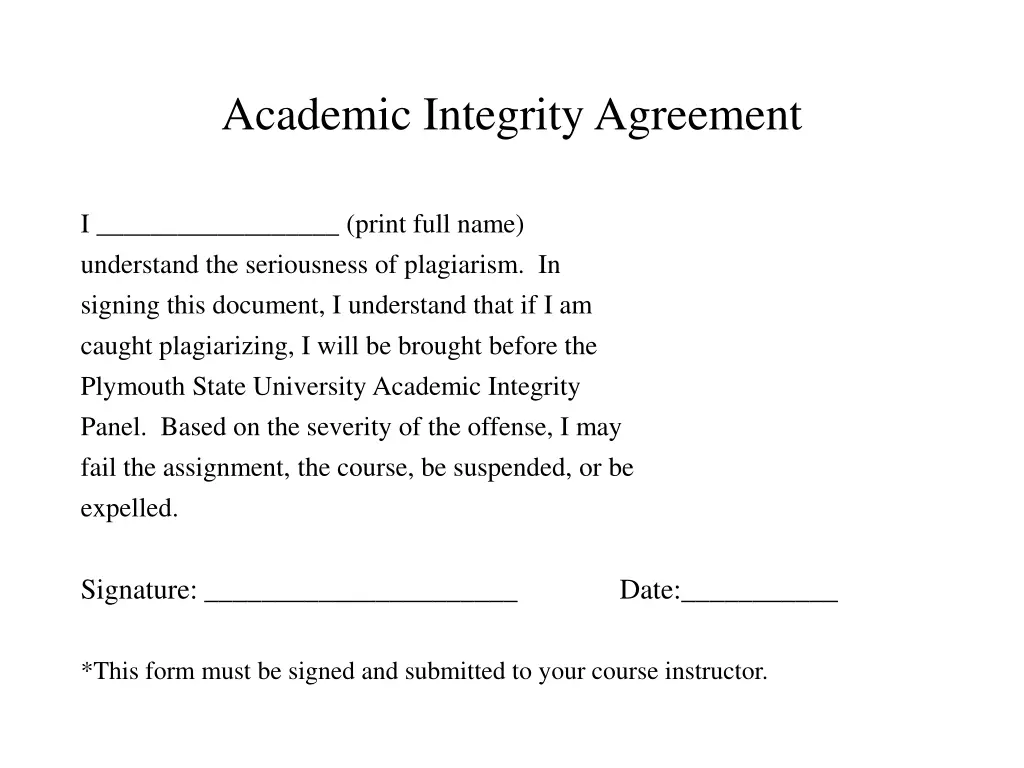 academic integrity agreement