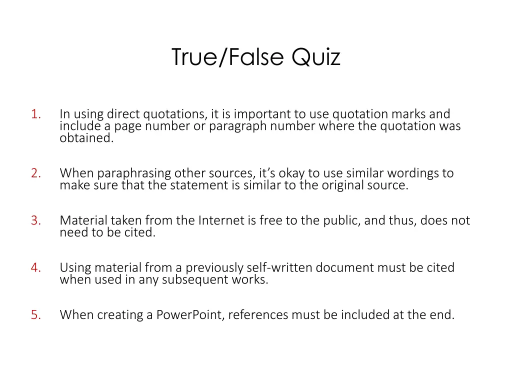 true false quiz