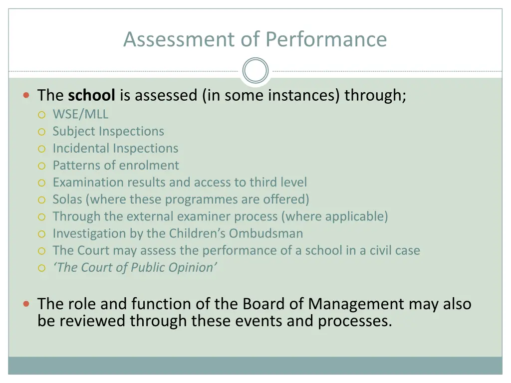 assessment of performance