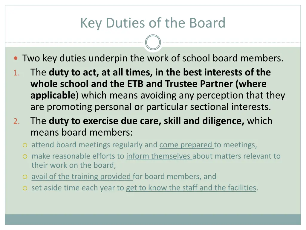 key duties of the board