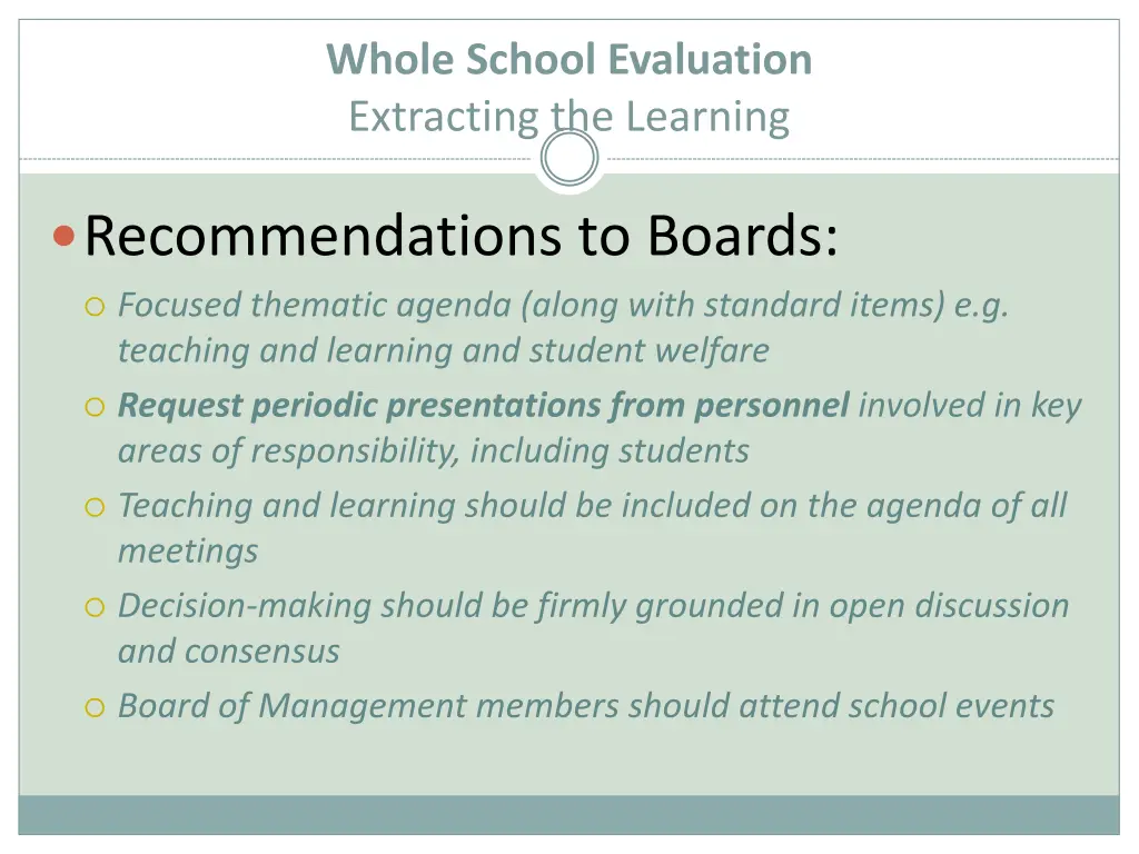 whole school evaluation extracting the learning