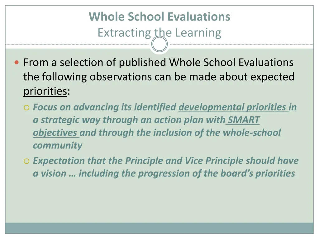 whole school evaluations extracting the learning