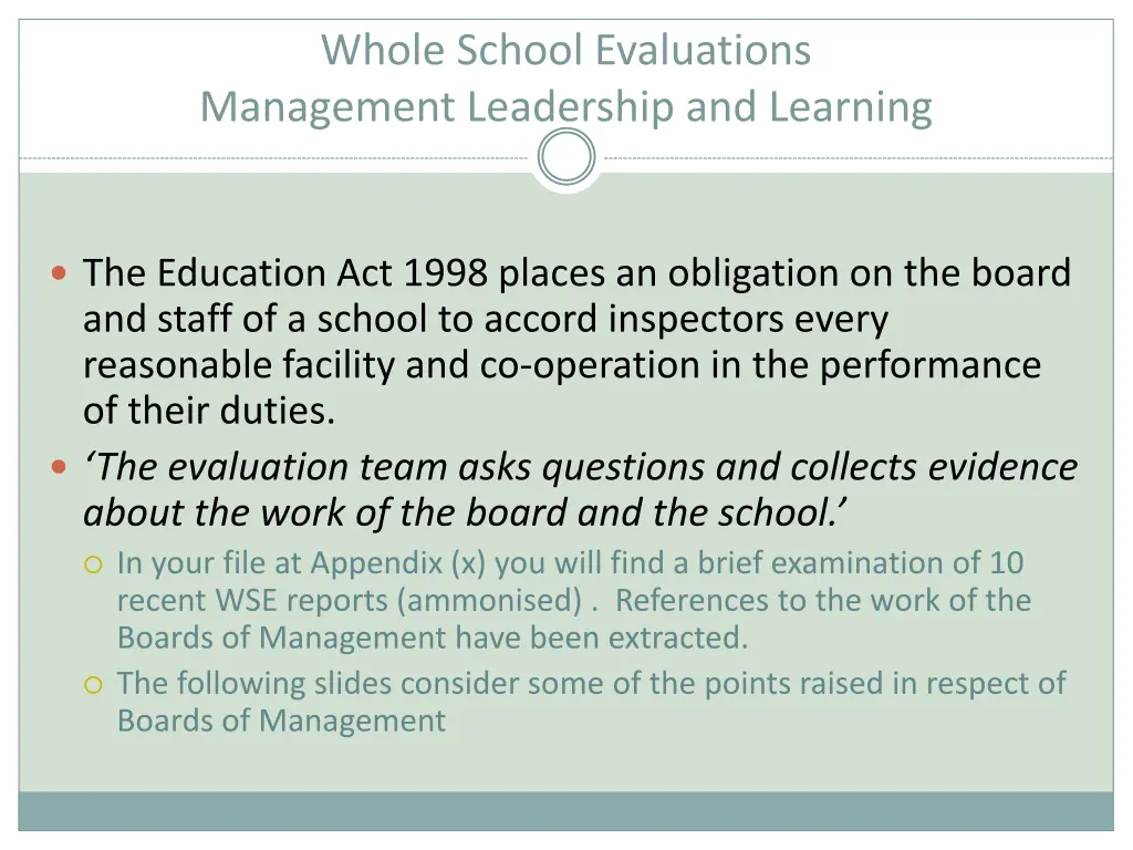 whole school evaluations management leadership