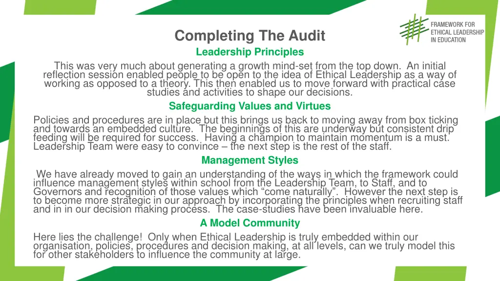 completing the audit leadership principles