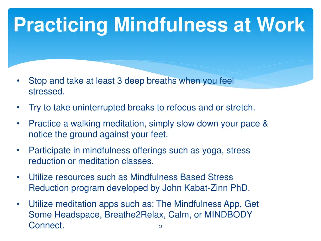 practicing mindfulness at work