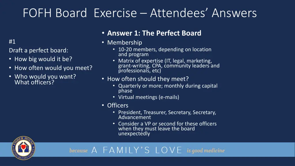 fofh board exercise attendees answers