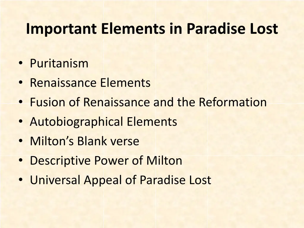 important elements in paradise lost