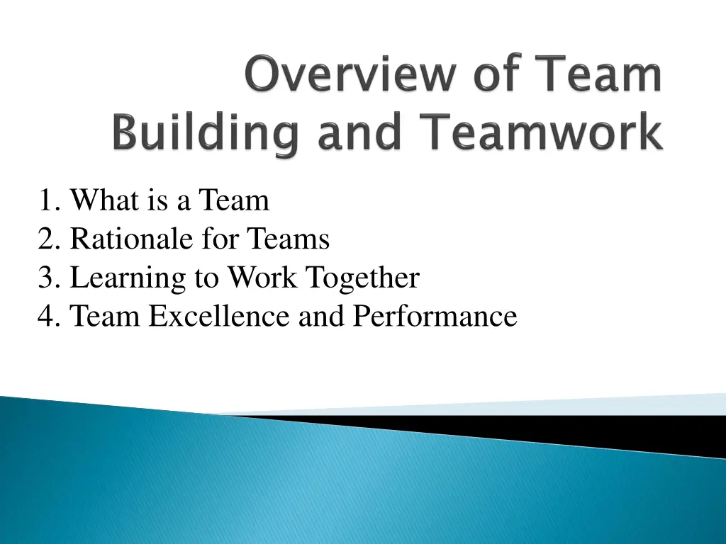 1 what is a team 2 rationale for teams 3 learning