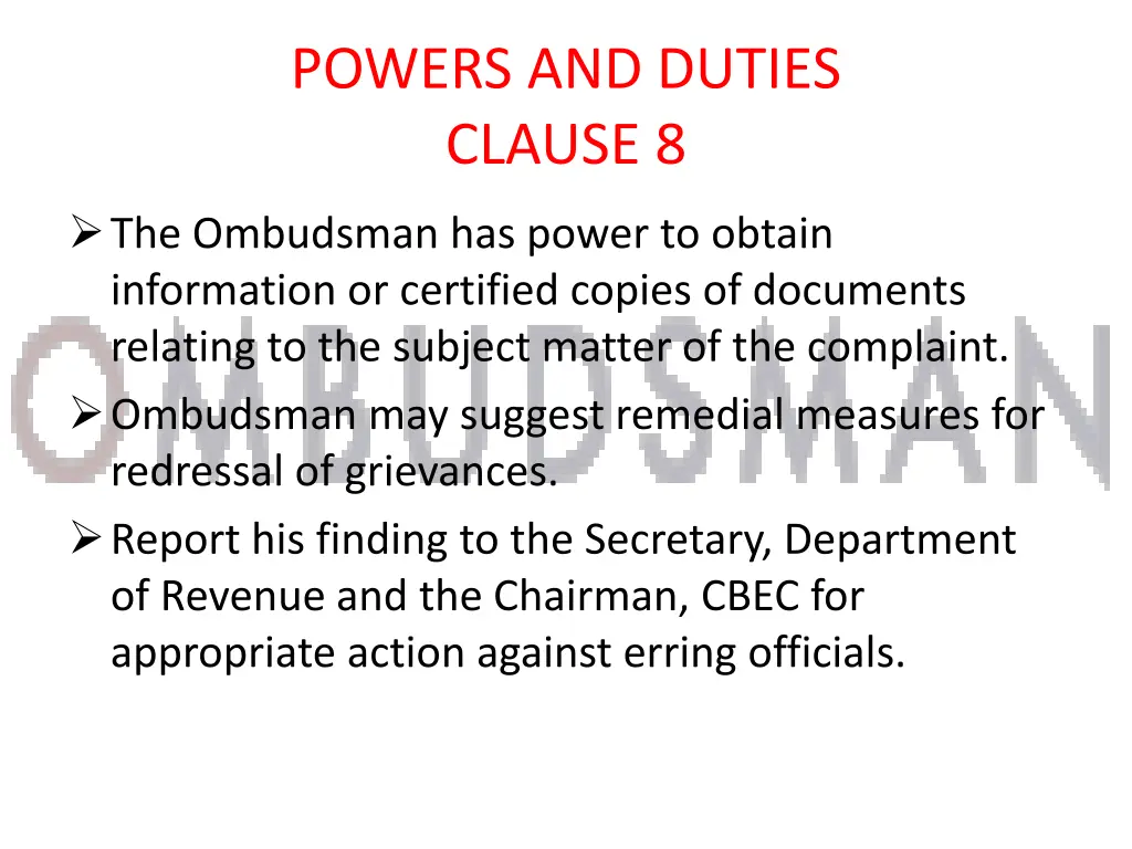 powers and duties clause 8