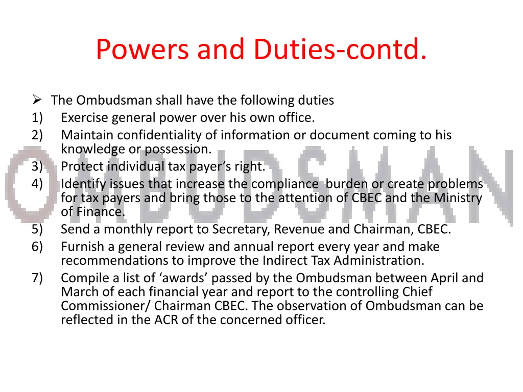 powers and duties contd